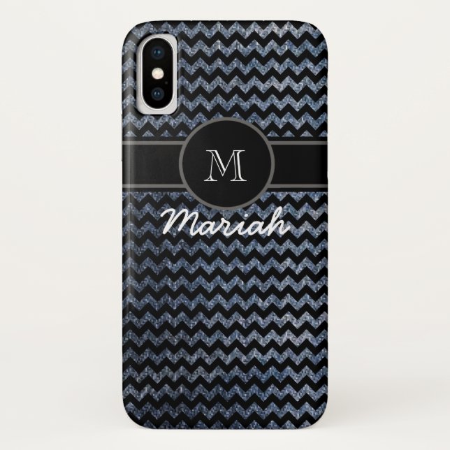 Funda De Case-Mate Para iPhone chevron negro monogramado (Reverso)
