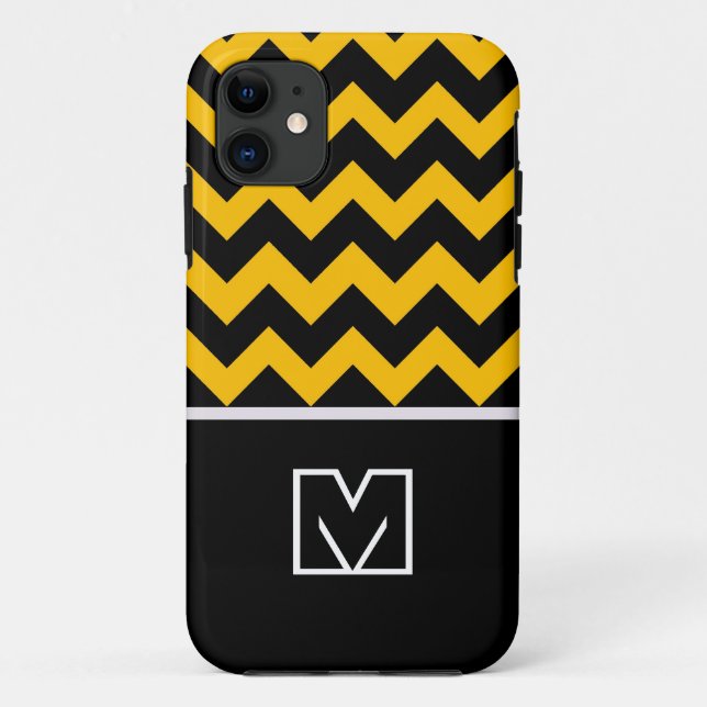 Funda De Case-Mate Para iPhone Chevron negro y amarillo Zigzag. Monograma persona (Reverso)
