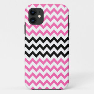 Funda Para iPhone 11 Chevron negro y rosa caliente por Shirley Taylor