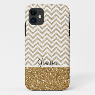 Funda Para iPhone 11 Chevron Purpurina Gold Glam Faux
