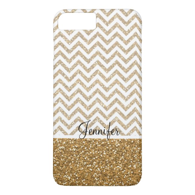 Funda De Case-Mate Para iPhone Chevron Purpurina Gold Glam Faux (Reverso)