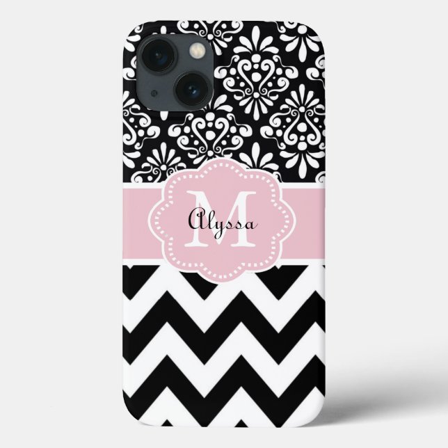 Funda De Case-Mate Para iPhone Chevron rosa negro personalizado (Reverso)