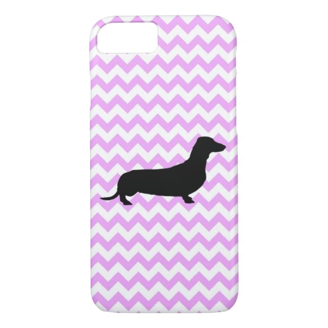 Funda De Case-Mate Para iPhone Chevron Rosado Con Dachshund (Reverso)