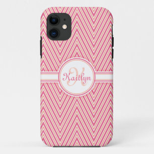 Funda Para iPhone 11 Chevron rosado con monograma