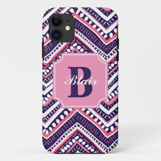 Funda De Case-Mate Para iPhone Chevron tribal púrpura (Reverso)