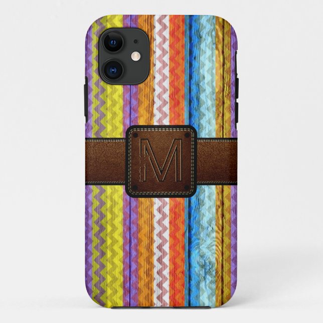 Funda De Case-Mate Para iPhone Chevron Wood Brown Leather Look (Reverso)