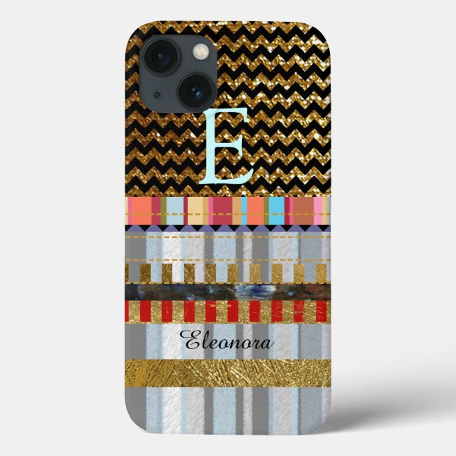 Funda De Case-Mate Para iPhone chevron y rayas con nombre personalizado e inicial (Reverso)