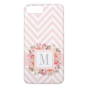 Funda Para iPhone 8 Plus/7 Plus Chevrons rosados pasteles y florales con monograma