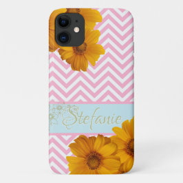 Funda Para iPhone 11 Chevrons rosados y daisies