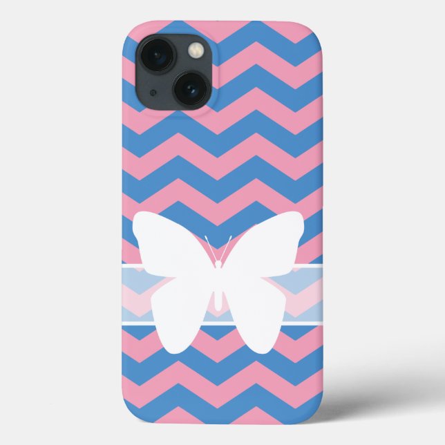 Funda De Case-Mate Para iPhone Chevrras de orquídea violeta azul con mariposa (Reverso)