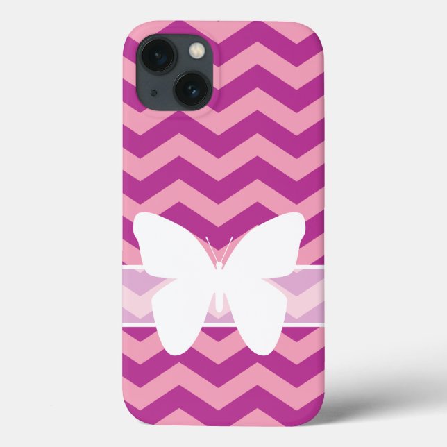 Funda De Case-Mate Para iPhone Chevrras de orquídeas magenta con mariposa (Reverso)
