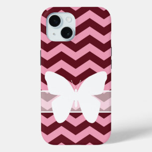 Funda Para iPhone 15 Chevrras orquídeas de Borgoña con mariposa