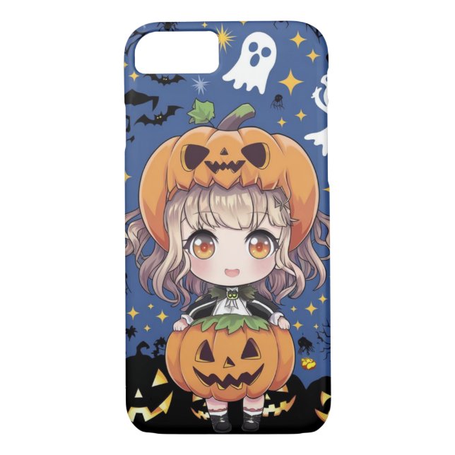 Funda De Case-Mate Para iPhone Chibi Anime Chica en el disfraz de calabaza (Reverso)