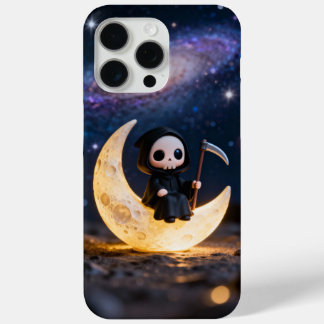 Funda Para iPhone 15 Pro Max chibi grim reaper sitting on a crescent moon