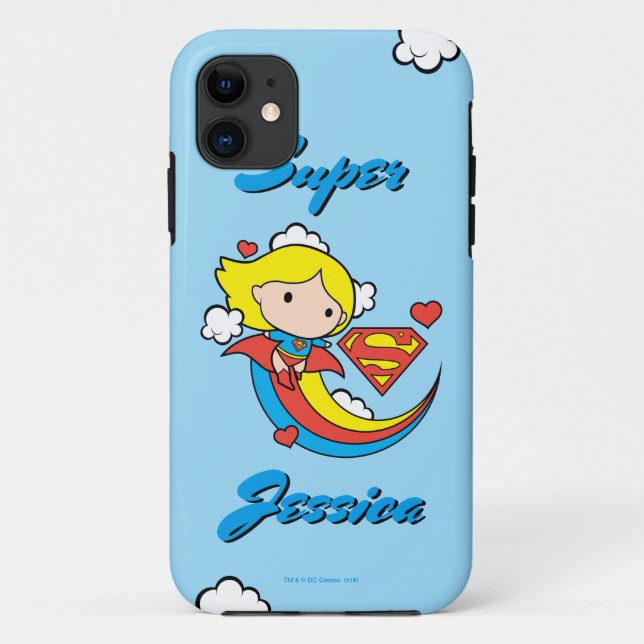 Funda De Case-Mate Para iPhone Chibi Supergirl Volando Arcoiris (Reverso)