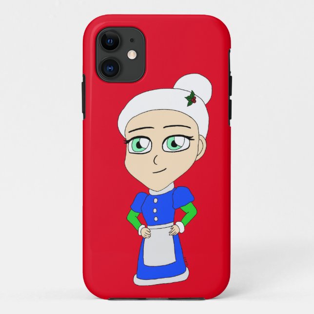 Funda De Case-Mate Para iPhone Chibi traje azul Sra. Claus (Reverso)