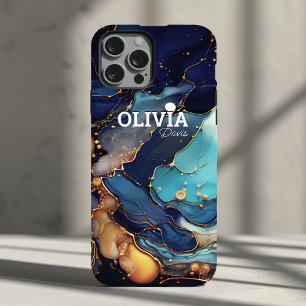 Funda Para iPhone 14 De Case-Mate Chic azul aguamarina naranja mármol falso monogram
