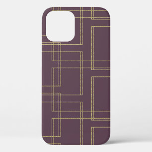 Funda Para iPhone 12 Chic Berry Mauve & Oro Geométrico Glam