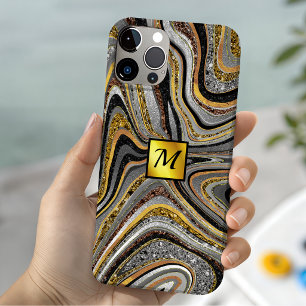 Funda Para iPhone 13 Chic brillo purpurina arte mármol gris monograma d
