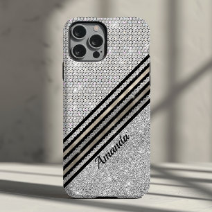 Funda Para iPhone 13 Chic cristal falso y plata personalizados