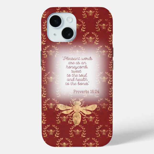 Funda De Case-Mate Para iPhone Chic Deep Red Gold Bee Wreath Grid Faith (Reverso )