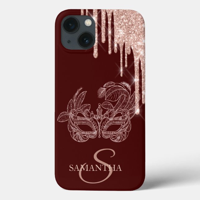 Funda De Case-Mate Para iPhone Chic Masque Rosa Dorado Brillo Gotea Burdeos (Reverso)