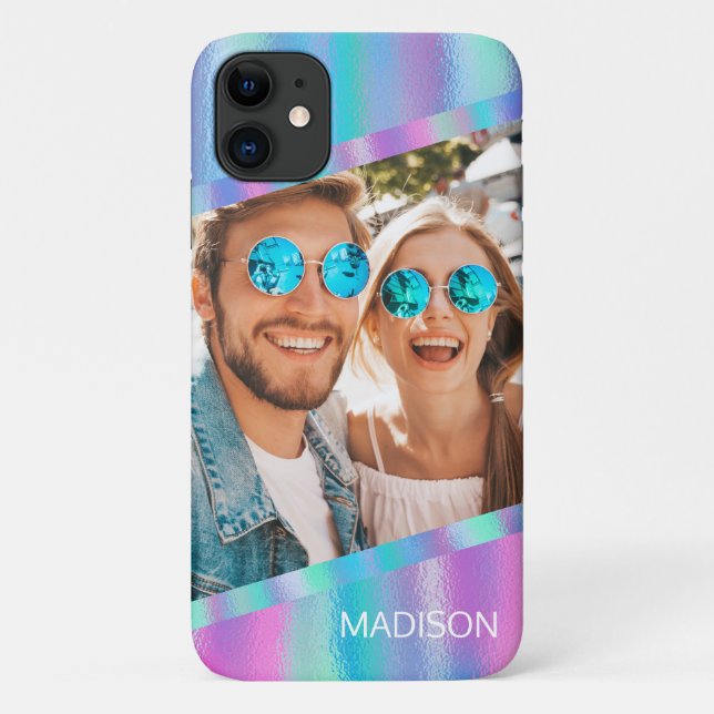 Funda De Case-Mate Para iPhone Chic Moderno Iridescente Femenino Foto Personaliza (Reverso)
