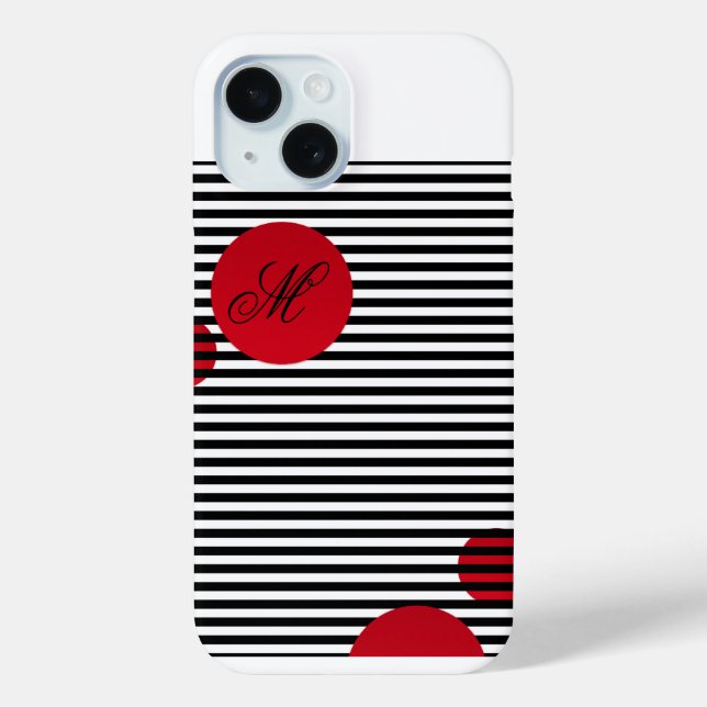 Funda De Case-Mate Para iPhone Chic Nautical Black & White Striped Personalized (Reverso )
