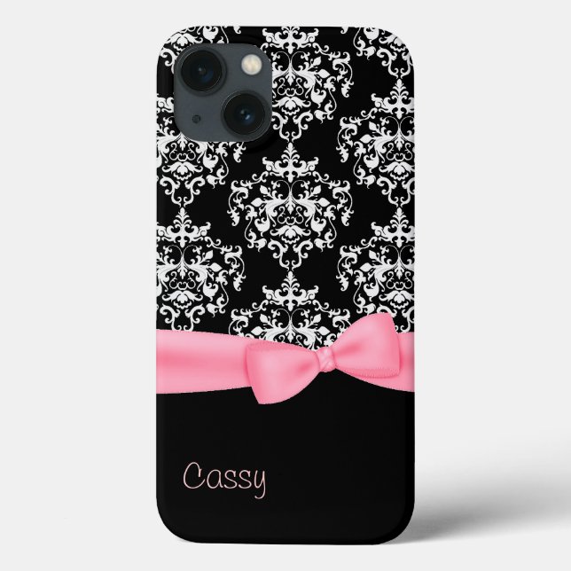 Funda De Case-Mate Para iPhone Chic Negro y Blanco Damask  (Reverso)