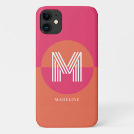 Funda Para iPhone 11 Chic Retro Pink Orange Geometric Modern Monogram