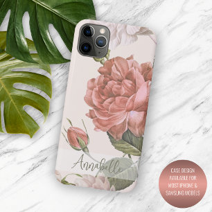 Funda Para iPhone 11 Pro Max Chic Sencillo Rosas Rosadas Floral Patrón