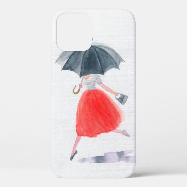 Funda De Case-Mate Para iPhone Chica con paraguas bajo la lluvia. ilustracion de  (Reverso )