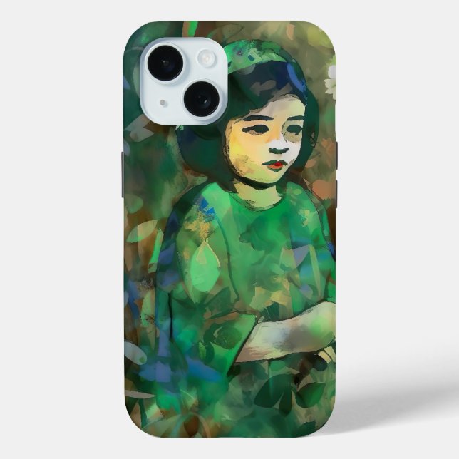 Funda De Case-Mate Para iPhone Chica con vestido verde (Reverso )