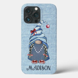 Funda Para iPhone 13 Pro Chica Cute Denim Gnome