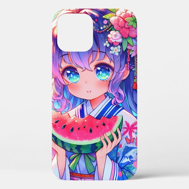 Funda De Case-Mate Para iPhone Chica de anime come sandía en verano (Reverso )