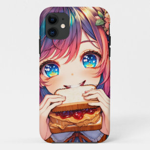 Funda Para iPhone 11 Chica de anime linda comiendo mantequilla de maní 