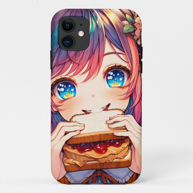 Funda De Case-Mate Para iPhone Chica de anime lindo comiendo una mantequilla de m (Reverso)