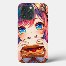 Funda Para iPhone 13 Pro Chica de anime lindo comiendo una mantequilla de m