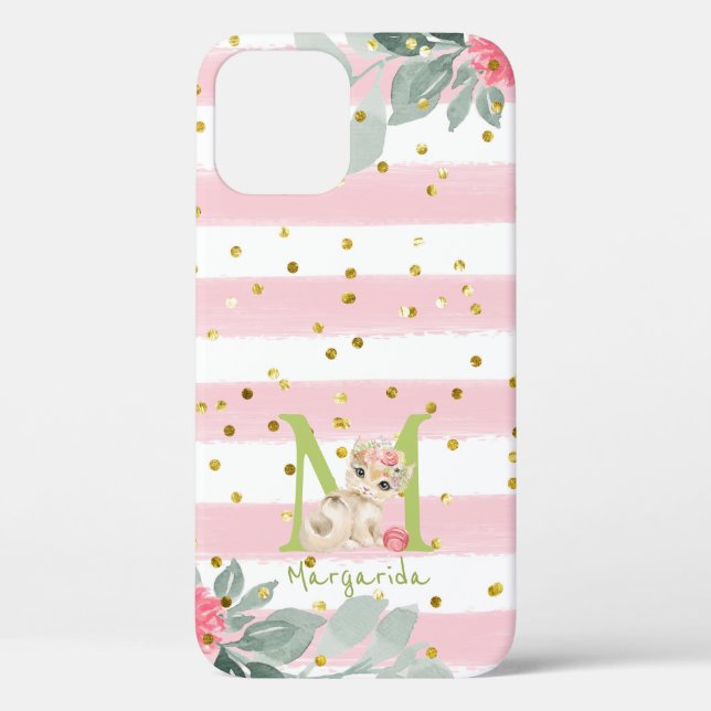 Funda De Case-Mate Para iPhone Chica de franjas rosadas blancas de Ilustracion de (Reverso )