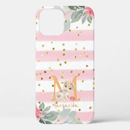 Funda Para iPhone 12 Chica de franjas rosadas blancas de Ilustracion de