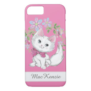 Funda Para iPhone 8/7 Chica de gatitos y flores de PInk