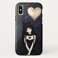 Chica de gato gótico bajo la luna del corazón
