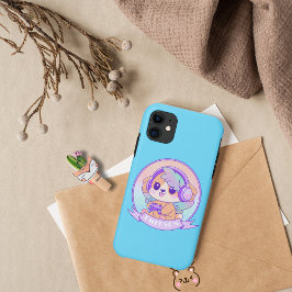 Funda Para iPhone 11 Chica de juego lindo Kawaii perro con alas en azul