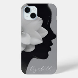 Funda Para iPhone 15 Mini Chica de Magnolia Blanca Silueta Monocromática 