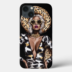Funda Para iPhone 13 Chica de moda en un pelo leopardo y gafas