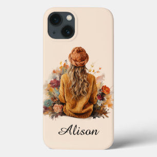 Funda Para iPhone 13 Chica de otoño con suéter de punto