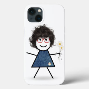 Funda Para iPhone 13 Chica de Palitos con Gafas Rojas y Daisies
