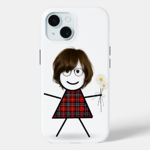 Funda Para iPhone 15 Chica de palitos con margaritas