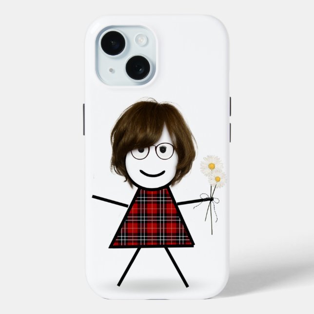 Funda De Case-Mate Para iPhone Chica de palitos con margaritas   (Reverso )