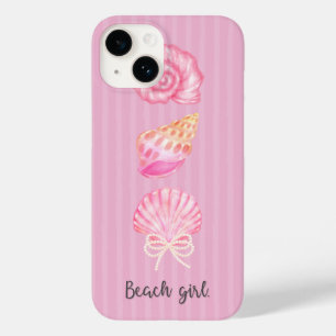 Funda Para iPhone 14 De Case-Mate Chica de Playa Coqueta Acuarela Conchas y Perlas 